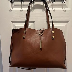Calvin Klein Brown Leather Tote Reversible with  Detachable Pouch